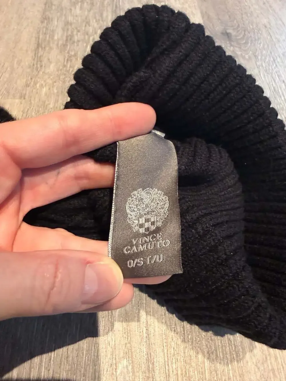 Vince Camuto Black Cable Knit Pom Pom Beanie Hat